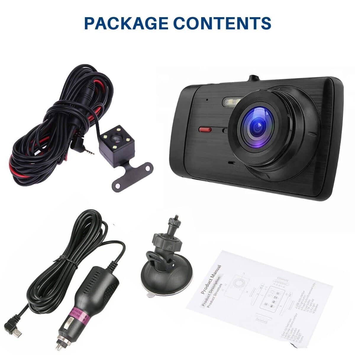 1080P Full HD 4″ Dash Cam Dual Lens In Car Video Recorder With Rear Camera DVR