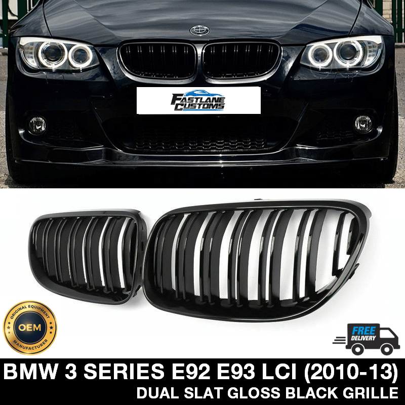 BMW E92 E93 3 Series LCI Facelift 2010-13 Gloss Black Dual Slat