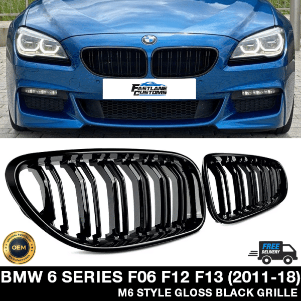 BMW F06 F12 F13 6 Series (2011-18) M6 Style Dual Slat Gloss Black Kidney Grille
