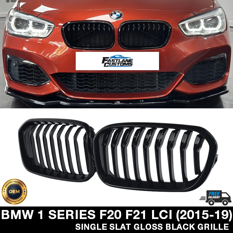 BMW F20 F21 1 Series LCI Facelift 2015-19 Single Slat Gloss Black Kidney Grille