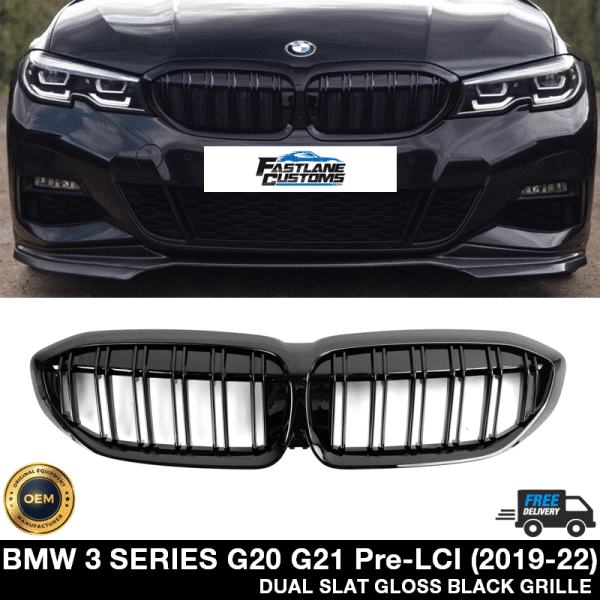 BMW G20 G21 3 Series Pre-LCI (2019-2022) Dual Slat Gloss Black Kidney Grille