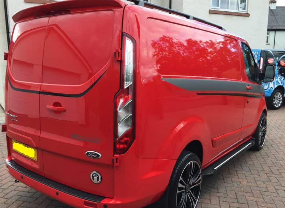 Ford Transit Custom Rear Twin Barn Doors Roof Spoiler PU Plastic Primed Finish