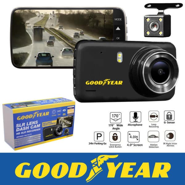 Goodyear 1080P Full HD Dual Lens Dash Cam In-Car Video Recorder & Rear Camera