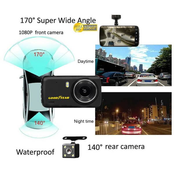 Goodyear 1080P Full HD Dual Lens Dash Cam In-Car Video Recorder & Rear Camera