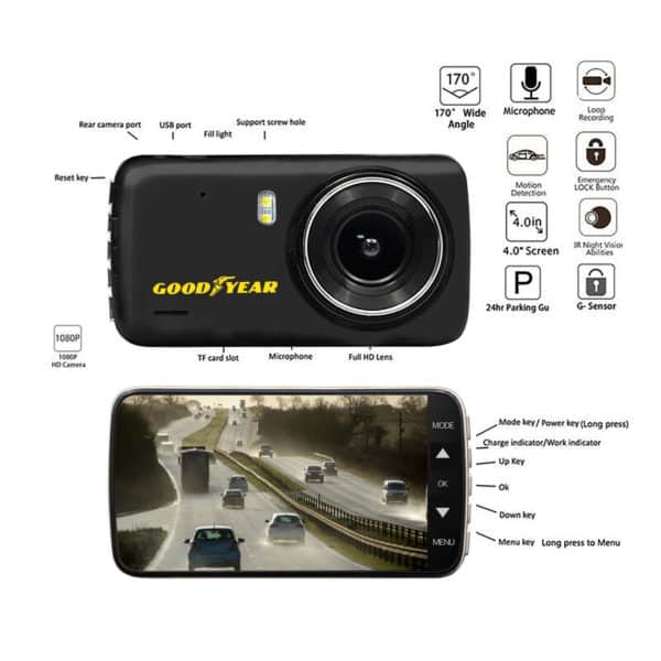 Goodyear 1080P Full HD Dual Lens Dash Cam In-Car Video Recorder & Rear Camera