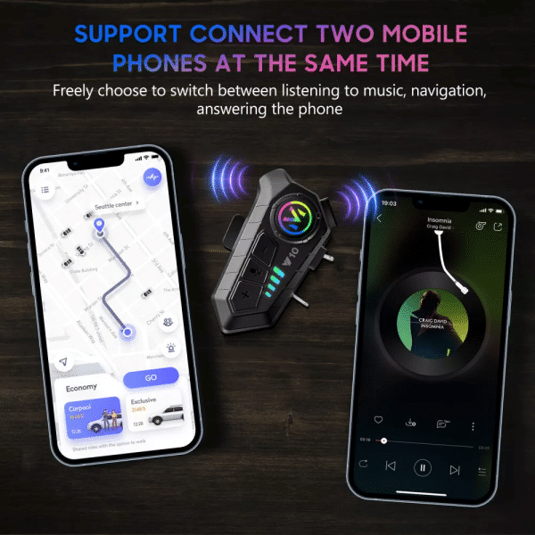 Wireless Motorcycle Bluetooth 5.3 Helmet Headset Motorbike Call Headphone + Mic