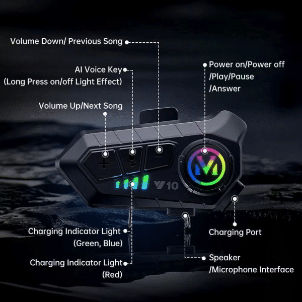 Wireless Motorcycle Bluetooth 5.3 Helmet Headset Motorbike Call Headphone + Mic